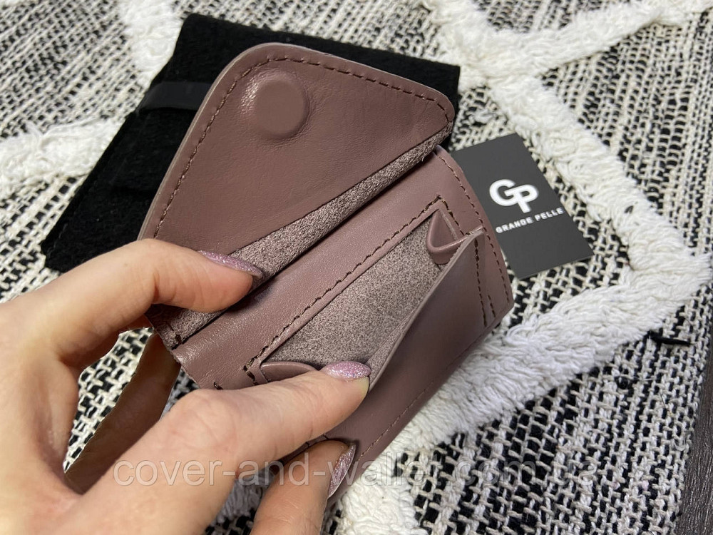 Жіночий маленький гаманець пудрового кольору на магніті з італійської шкіри Grande Pelle 503665 Київ - фото 6