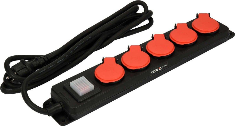 Подовжувач ел.-мережевий YATO: l=3м, колодка з 5 гніздами і вмик, 3-жильний S=1,5 мм², з заземл [10] Одесса - изображение 1