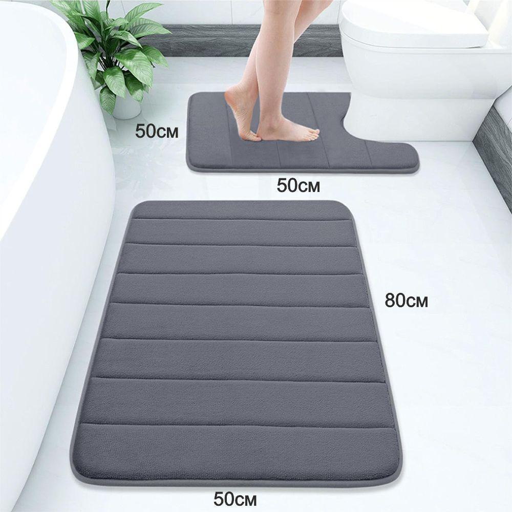 Набор 2 коврика для ванной Aquarius с эффектом памяти 50х80 см, U-образный 50х50 см Графит в полоску Буча - изображение 2