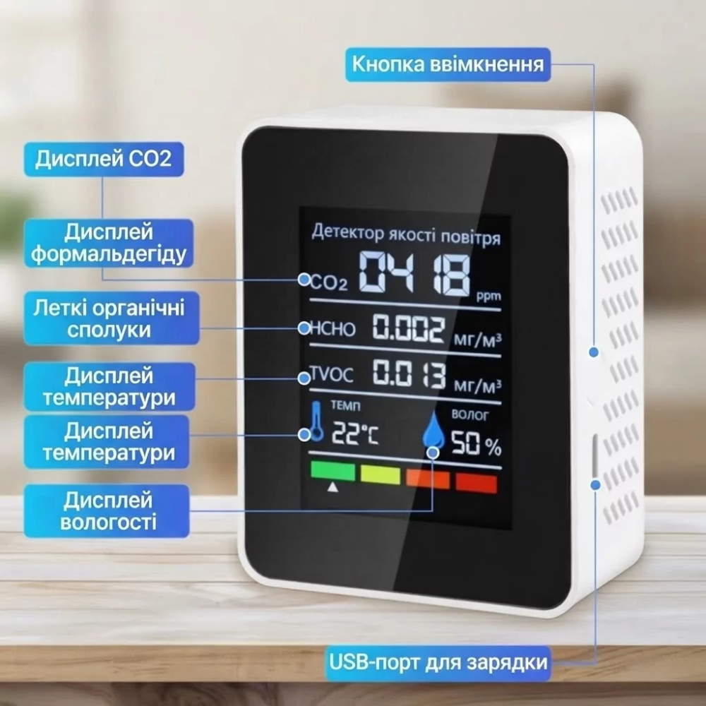 Детектор якості повітря MT05 Monitor CO2 (Білий) Вінниця - фото 7