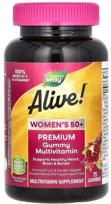 Мультивитамины для женщин 50+ Nature's Way Alive! Women's 50+ 75 жев конф вишня виноград Киев - изображение 1