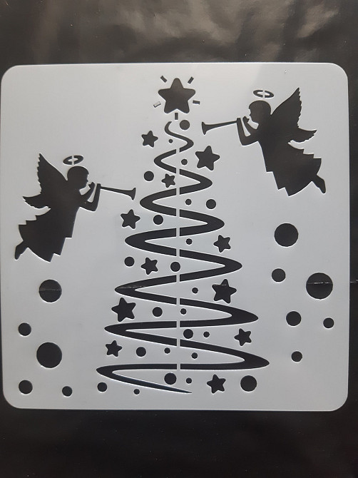 Трафарет елка и ангелы 15 на 15 см серый Киев - изображение 1
