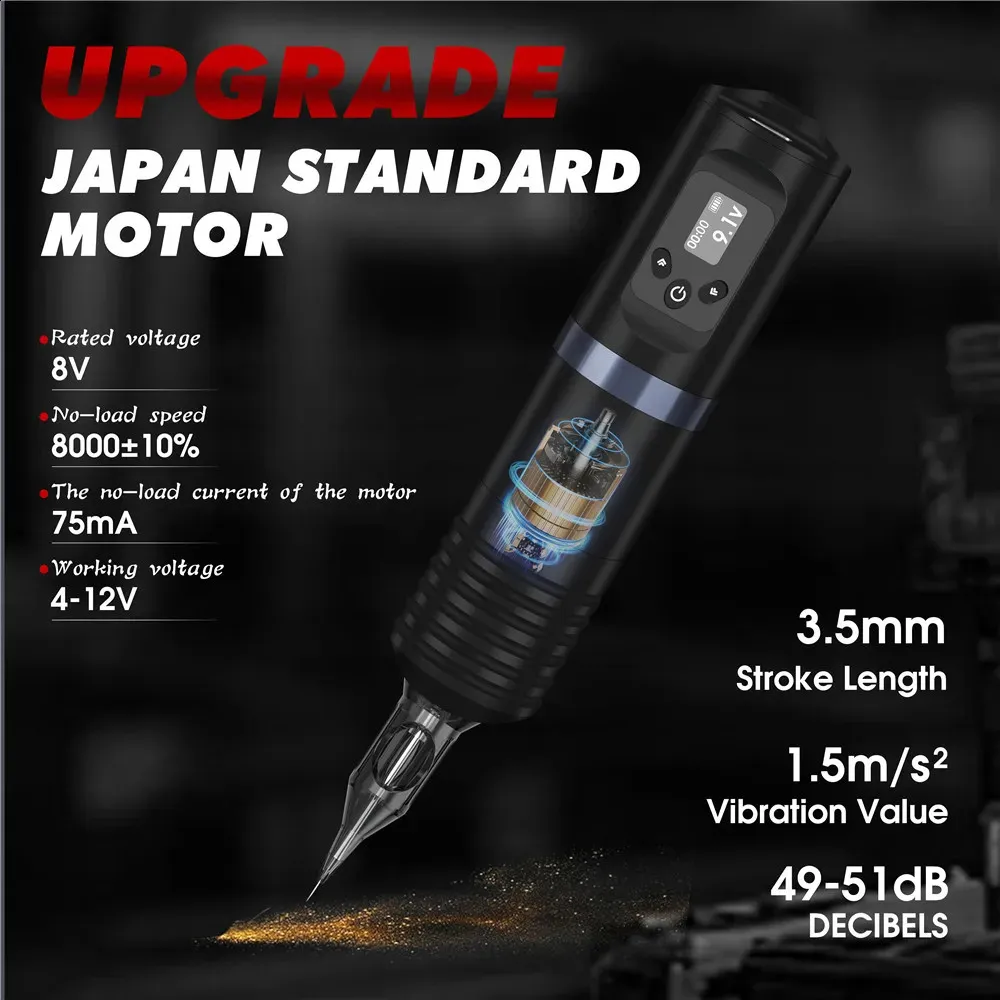 Тату Машинка Беспроводная с аккумулятором 1800mAh + картриджи + краски | Профессиональный набор для тату с дисплеем Киев - изображение 8