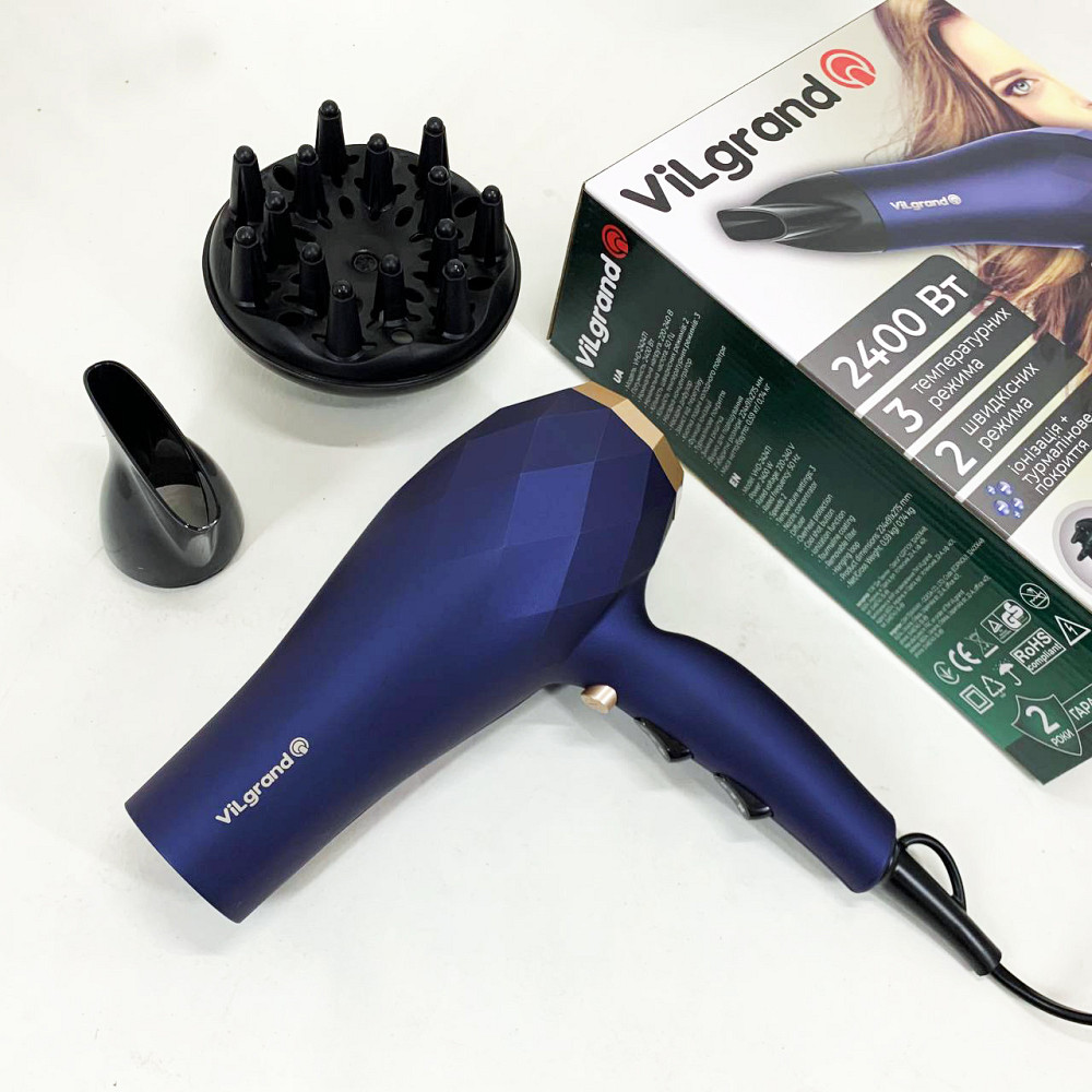 Фен для укладки средних волос VILGRAND VHD 2424TI 2400 Вт, Электрический фен для волос с диффузором TS-13 Львов - изображение 14