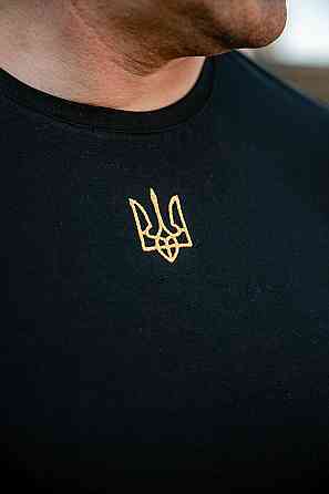 Футболка з вишивкою, дитяча "Герб", чорна, 95% бавовна, для всієї родини топ Крохатушка- Одяг Київ