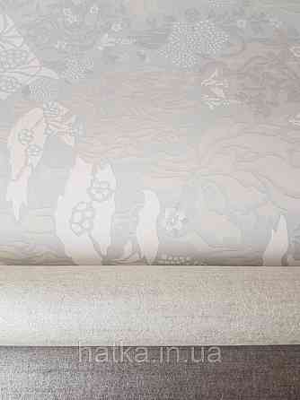 Шпалери флізелінові Decoprint екологічно чисті Daimon абстракція гілки листя молочні бежеві, сірі срібло Київ