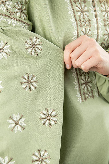 Вышиванка женская с длинным рукавом  льняная, оливковая топ Киев - изображение 2