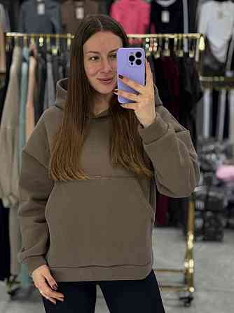 Женское теплое худи свободного кроя с накатом на спине турецкая трехнитка на флисе Мокко, 42/44 Одесса