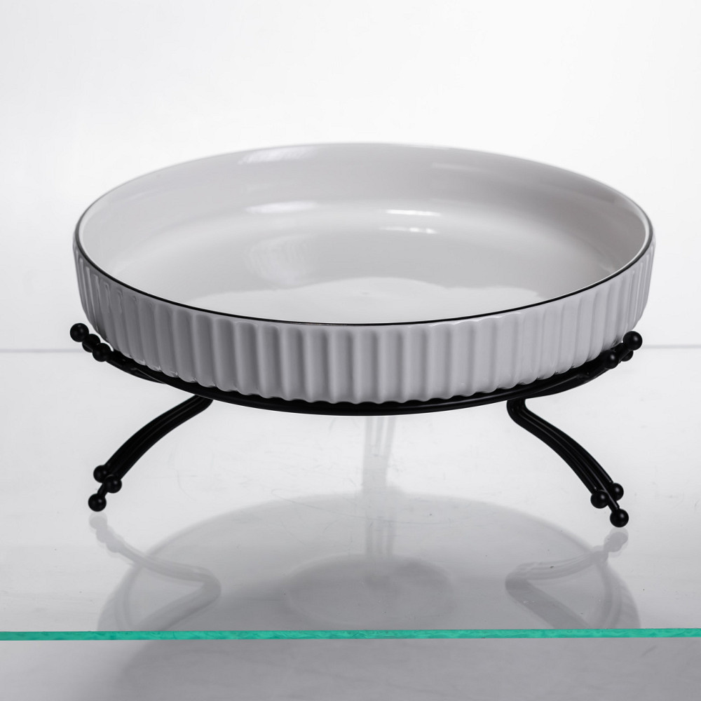 Yiwu Фруктовниця порцелянова на металевій підставці Ø25 (см) кругла ваза цукерниця для фруктів Коломия - фото 1