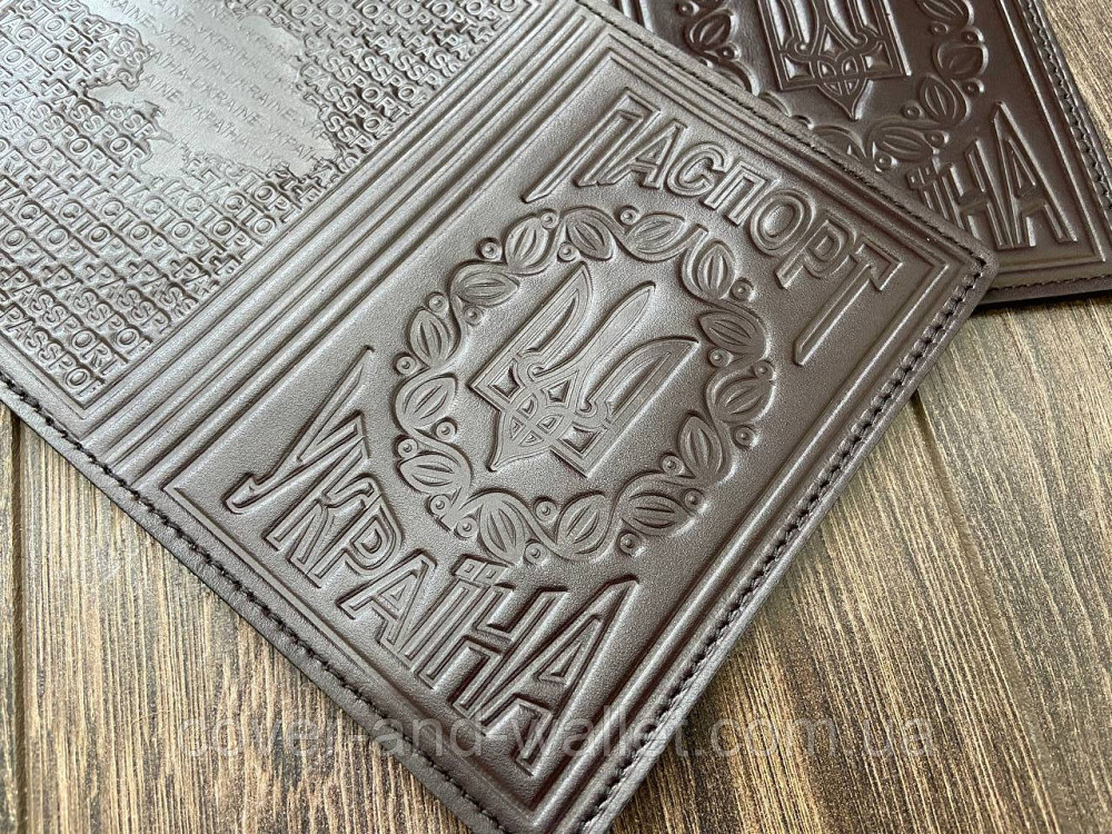 Вінтажна шкіряна обкладинка на паспорт з гербом України ST Коричневий Київ - фото 2