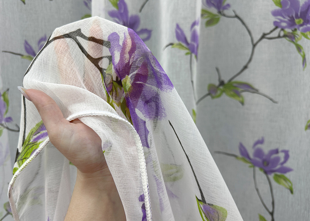Тюль VR-Textil 1907т Flora Батист Білий з фіолетовим та салатовим 300х270 см (40-243) Київ - фото 11