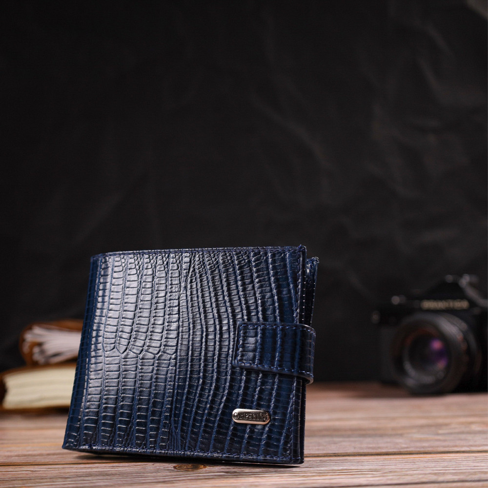 Удобный горизонтальный кошелек для мужчин из натуральной кожи с тиснением CANPELLINI 21887 Синий Киев - изображение 3