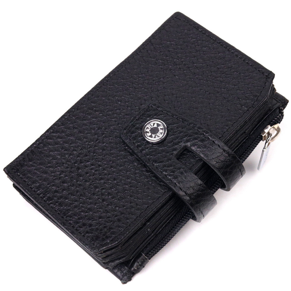 Практичний картхолдер із натуральної зернистої шкіри KARYA 21332 Чорний Київ - фото 1