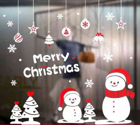 Новорічні наклейки на вікна Сніговики 50 на 70 см біло-червоний Київ