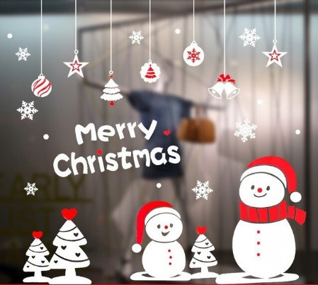 Новорічні наклейки на вікна Сніговики 50 на 70 см біло-червоний Київ - фото 4