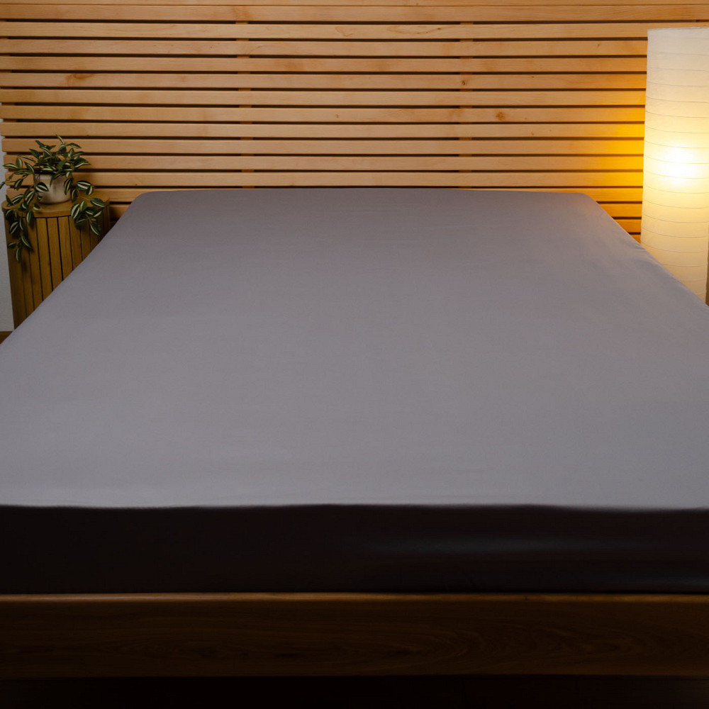 Простынь на резинке двуспальная сатин 100% хлопок 160х200х35см 125г/м2 (Графит) Сумы - изображение 1