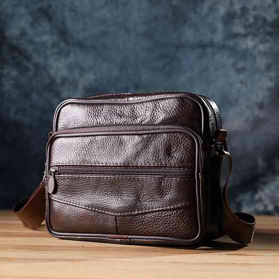 Горизонтальна зручна сумка з ручкою для чоловіків з натуральної шкіри Коричневий (Vintage) Київ