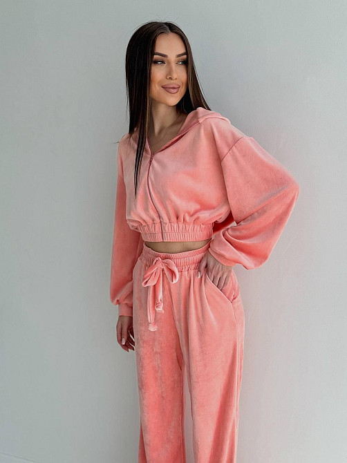 Женский стильный костюм двойка: кофта и штаны из плюш велюра Персик, 42/44 Одесса - изображение 9
