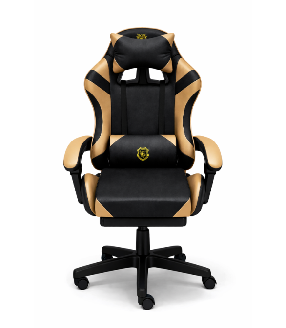 Геймерское кресло Primaveo с эргономичными подушками и выдвижной подставкой для ног, Черный/Золотой Киев - изображение 2