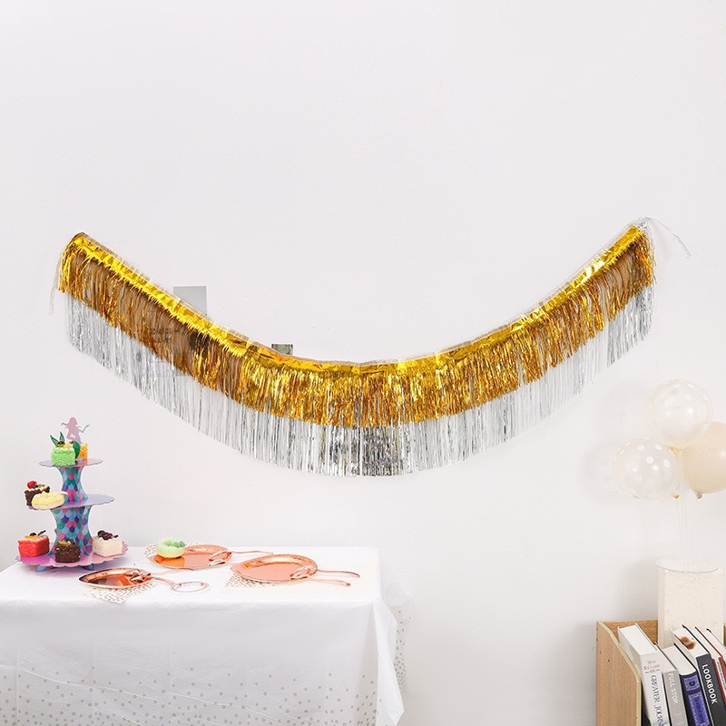 Гирлянда из дождика для фотозоны 175 на 35 см серебристо-золотистый Киев - изображение 2