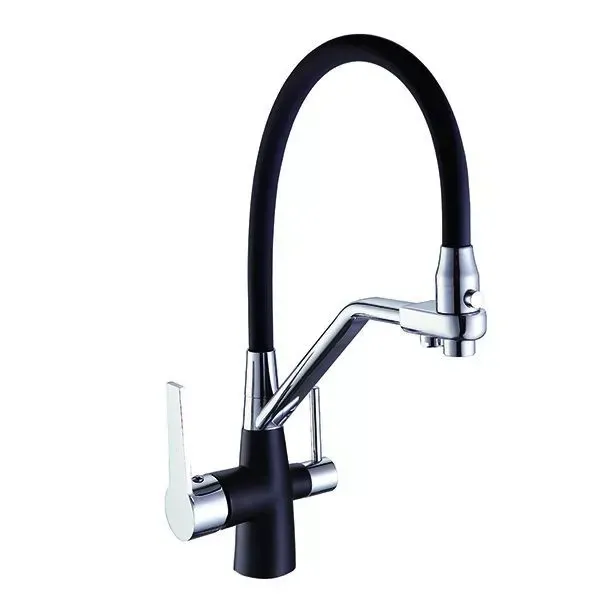 Змішувач для кухні на дві води Frap F4374-2 з гнучким виливом, чорний/хром Київ - фото 1