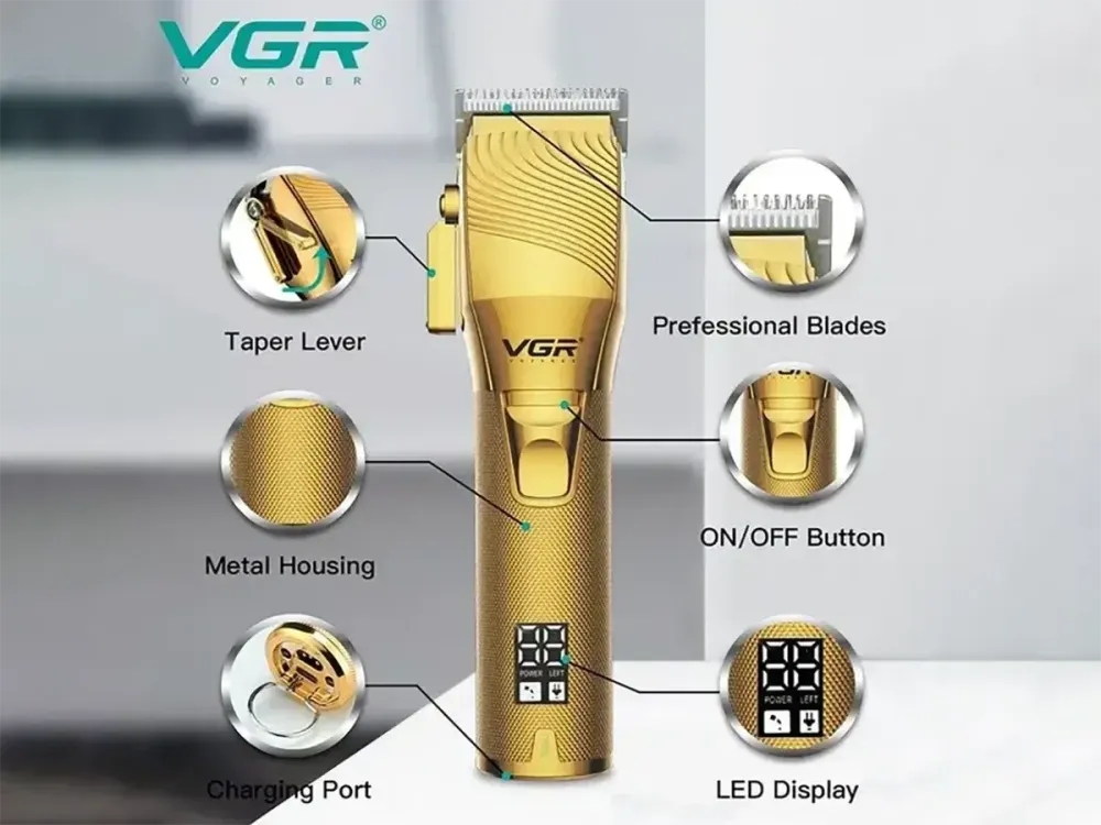 Машинка для стрижки волосся VGR V-280 бездротова, 6 насадок, дисплей, акумулятор 2500 мАг, 300 хв роботи Одеса - фото 2