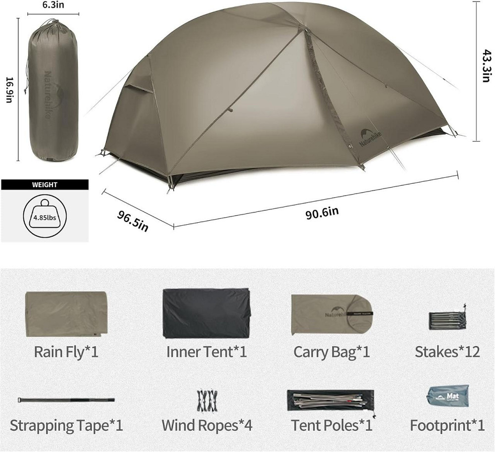Намет двомісний Naturehike CNK2550WS037 Mongar Pro 2 (Коричневий) Вінниця - фото 2