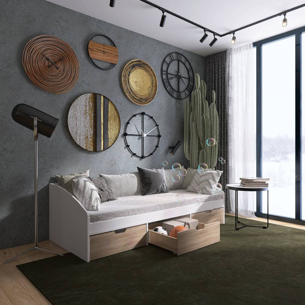 Ліжко односпальне з ящиками Еверест Комфорт 3 193х84х59 см Німфея Альба (білий)/Дуб сонома (DTM-073830) Львів - фото 3