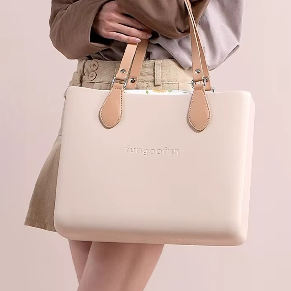 Жіноча сумочка шопер силіконова на плече з двома комплектами ручок з підкладкою на блискавці Fungoofun, бежева Кам'янець-Подільський - фото 1