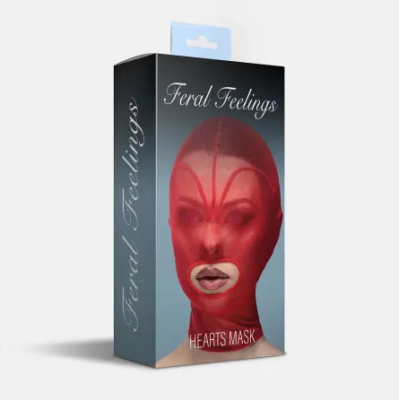 Маска серце сітка з відкритим ротом Feral Feelings - Hearts Mask Red/Red Львів