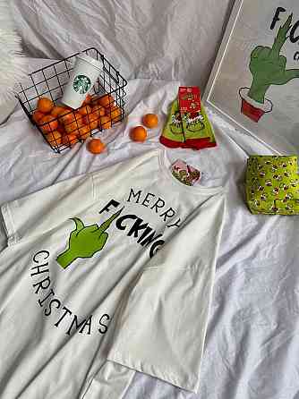 Унисекс новогодняя стильная футболка с принтом хлопок. Одесса