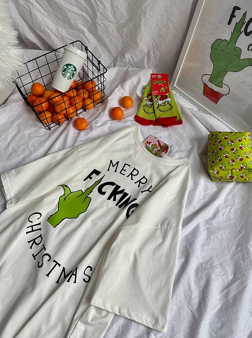 Унісекс новорічна стильна футболка з принтом бавовна Одеса - фото 3