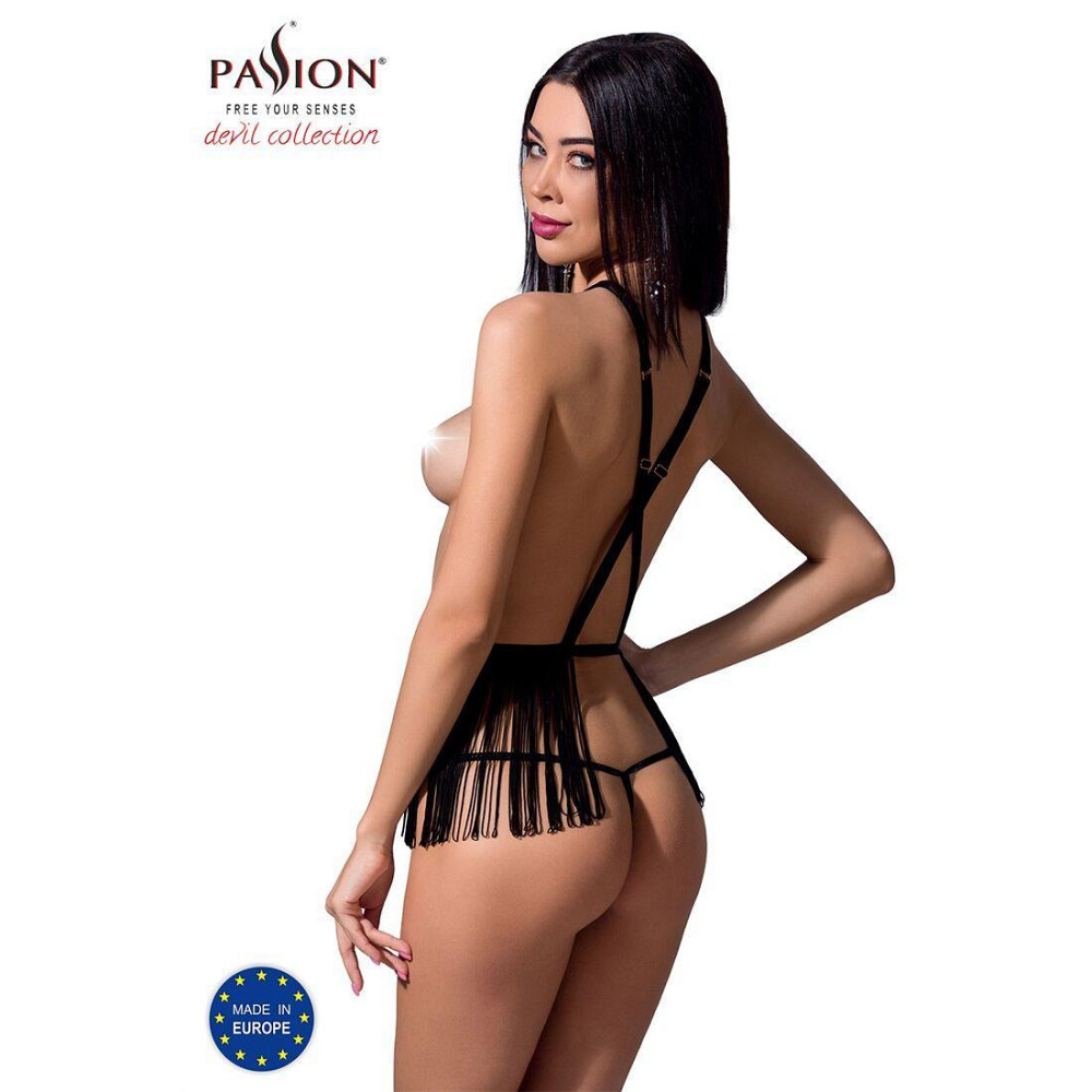 Комплект білизни Passion Exclusive INDRA SET OpenBra XXL/XXXL, black, стрінги, портупея з бахромою Sex Aura Київ - фото 2