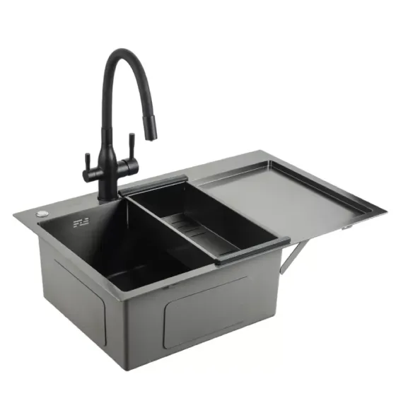 Кухонная мойка с нержавеющей стали GAPPO GS7850-6L 780x500 мм, чаша левая (3.0/0.8 мм) черная Киев