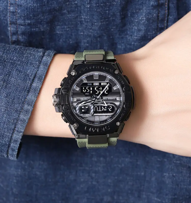 Часы мужские наручные спортивные Skmei 2221 с двойным дисплеем и подсветкой (Зеленый) Винница - изображение 8