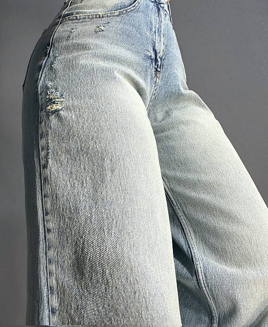 Джинсы женские I8 51777 широкие скейтер baggy с потертостями голубые, голубой, 25, 25, 65 см, 95 см Одесса - изображение 10