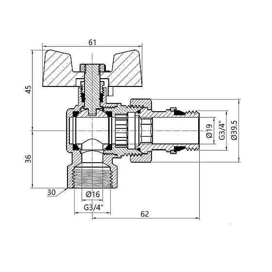Кран Американка Thermo Alliance Standart з антипротічкою кутовий 3/4 PN40 конус SD901NW20PN40 Київ
