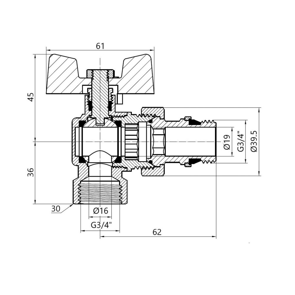 Кран Американка Thermo Alliance Standart з антипротічкою кутовий 3/4 PN40 конус SD901NW20PN40 Київ - фото 2