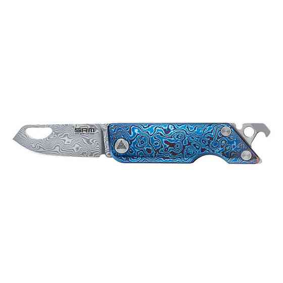 Ніж складаний кишеньковий SRM 6435, (4.1 см) Damascus / Titanium блакитний Київ