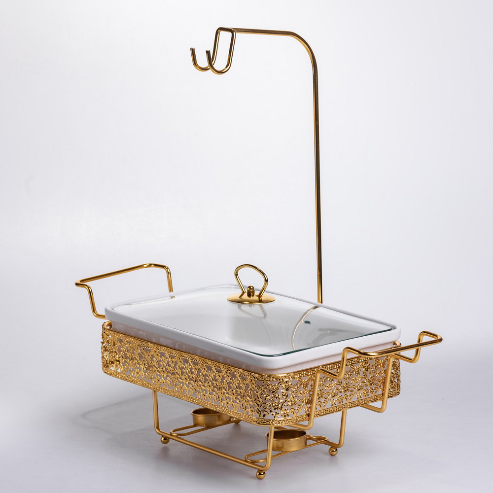 Мармитница настольная фарфоровая 3.5 литра мармит прямоугольный на подставке Белый с золотом YL-77 Киев - изображение 5