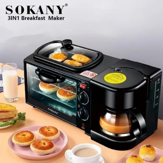 Мультипіч 3в1 Sokany SK-145 (1250 Вт): компактна міні-піч 12 л, капельна кавоварка 1 л та гриль-сковорода для кухні Одеса