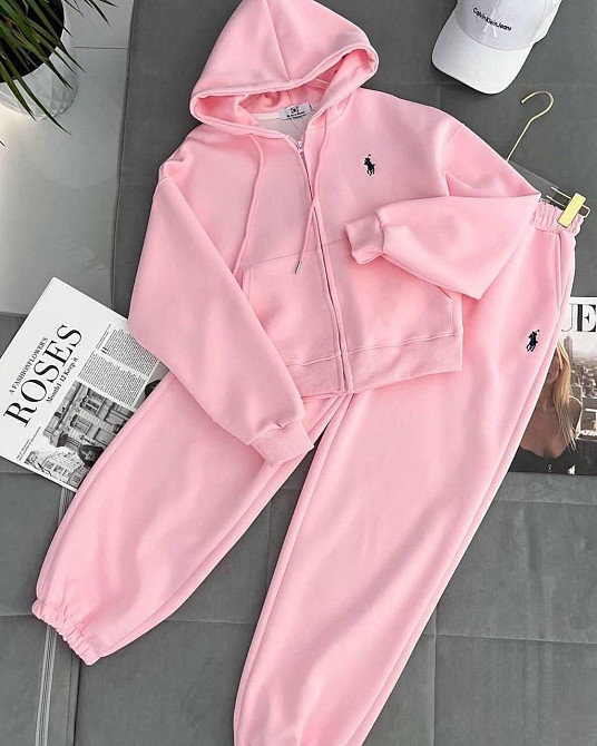 Женский теплый прогулочный костюм двойка: кофта и штаны трехнитка на флисе Розовый, 46/48 Одесса - изображение 1
