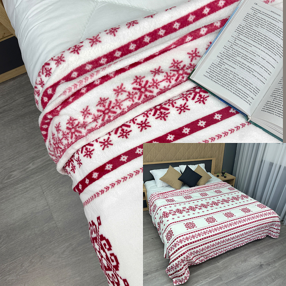 Плед-покривало Decorator WellSoft ETNO 150х210 см з різдвяним принтом Білий з червоним (87-277) Київ - фото 1