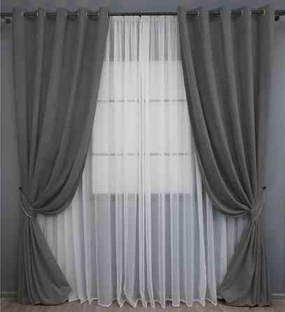 Комплект штор из ткани микровелюр Petek цвет серый 1484ш Киев