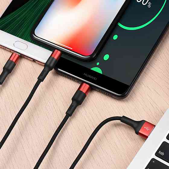 Кабель HOCO X26 Xpress one pull three charging cable iP+Micro+Type-C Black+Red Київ