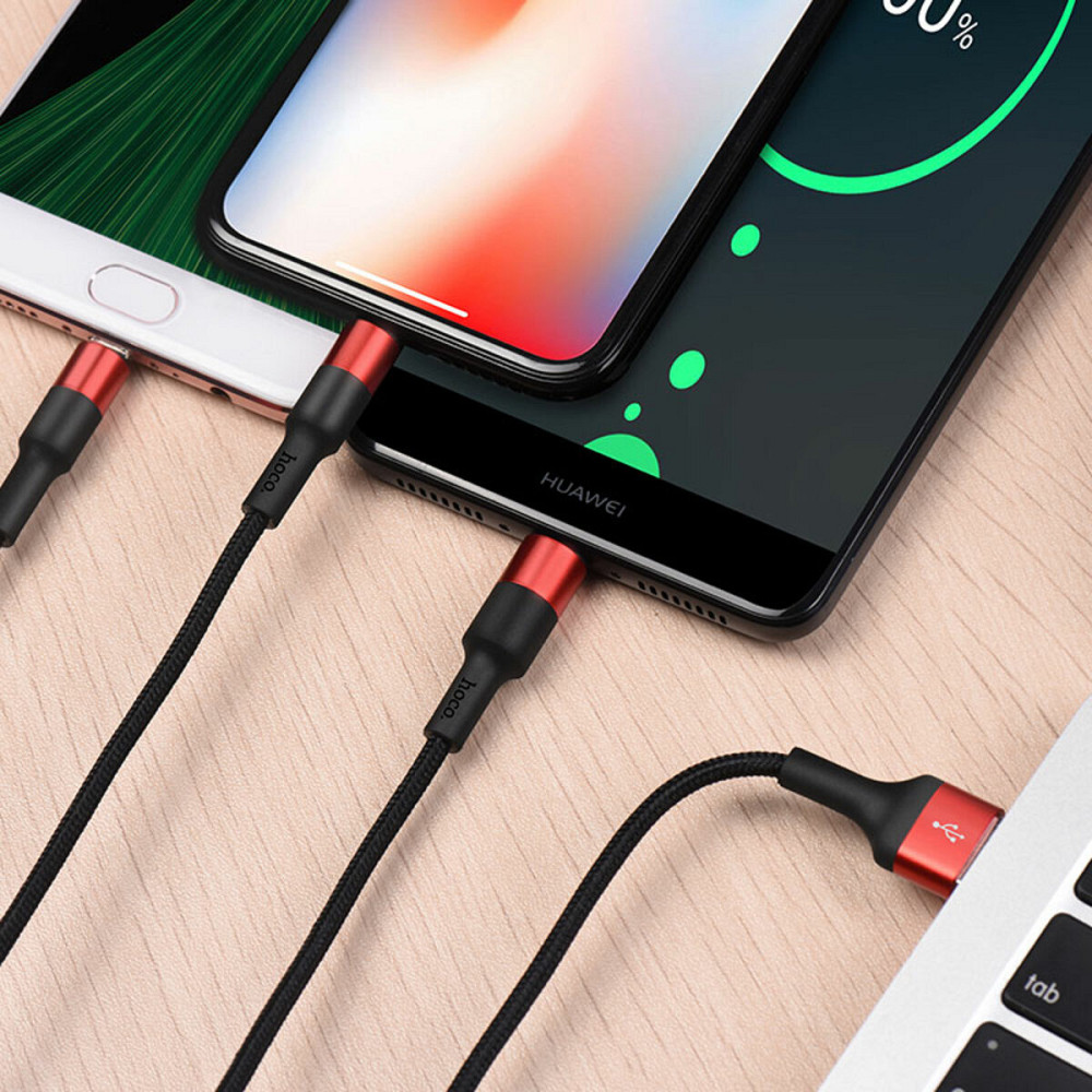 Кабель HOCO X26 Xpress one pull three charging cable iP+Micro+Type-C Black+Red Київ - фото 3
