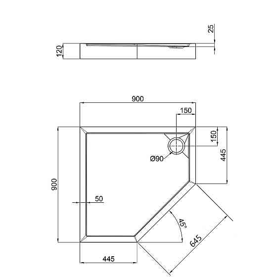 Душовий піддон Qtap Diamond 309912 90x90x12 см + сифон Київ