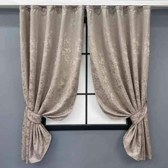 Комплект коротких штор VR-Textil Льон мармур Pavliani VO № 1717ш сіро-бежевий 130х170 см 2 шт (35-0343) Київ