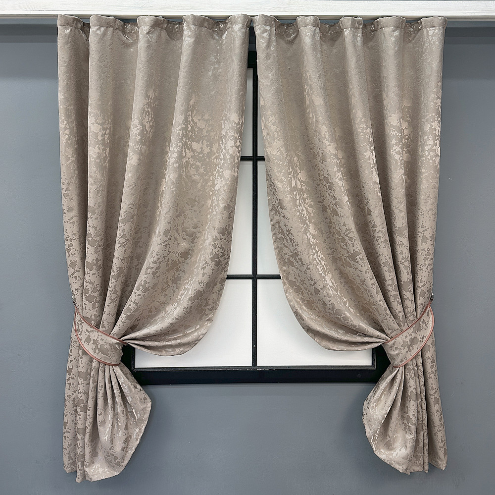 Комплект коротких штор VR-Textil Льон мармур Pavliani VO № 1717ш сіро-бежевий 130х170 см 2 шт (35-0343) Київ - фото 1