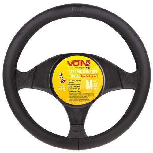 Чохол на кермо VLOD-L981 BK M чорний шкіряний з одним швом Харків - фото 1